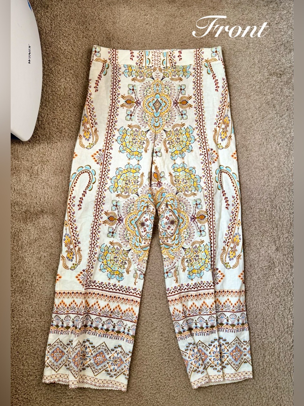 Zara Linen Cotton Blend Multicolor High Waisted Boho Pants Women’s Medium Zip